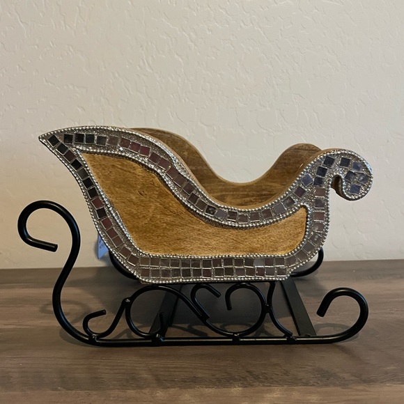 Sleigh Hill Wooden Santa Sleigh with Disco Mirror Ball Accents Christmas Decor - Picture 7 of 14